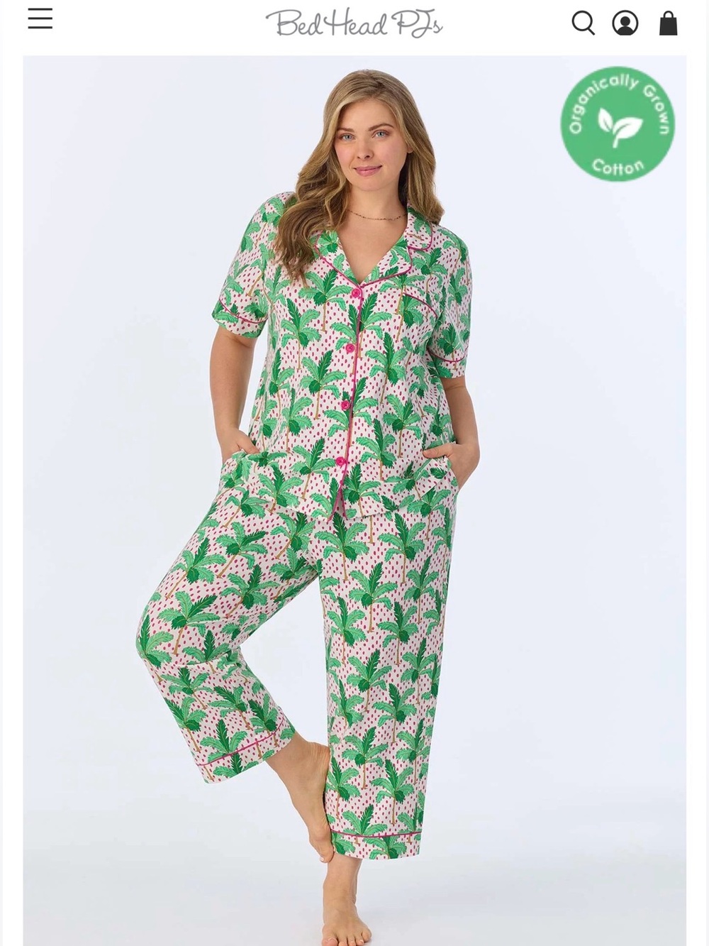 BeadHead Palm Point Short Sleeve Classic Stretch Jersey Cropped PJ Set, Size XL